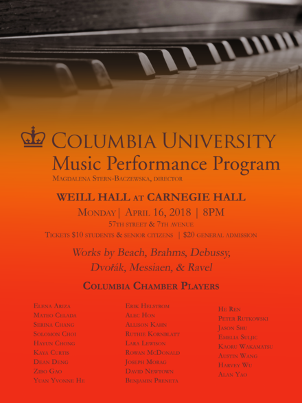 Columbia University Music Department COLUMBIA CHAMBER PLAYERS @ WEILL RECITAL HALL | Music Performance Program